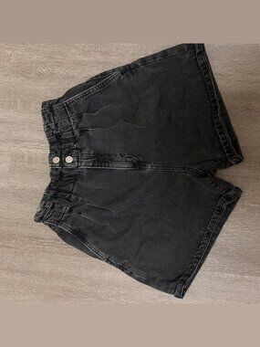 Dynamite Washed Black Denim Paperbag Waist High Rise Shorts Size S